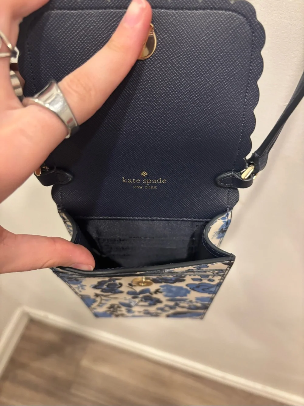kate spade Blue Floral Crossbody Phone Bag with Navy Strap